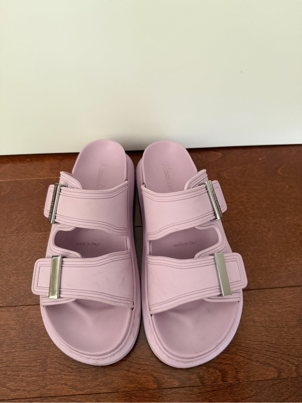 Alexander McQueen Pastel Pink Double-Buckle Slide Sandals